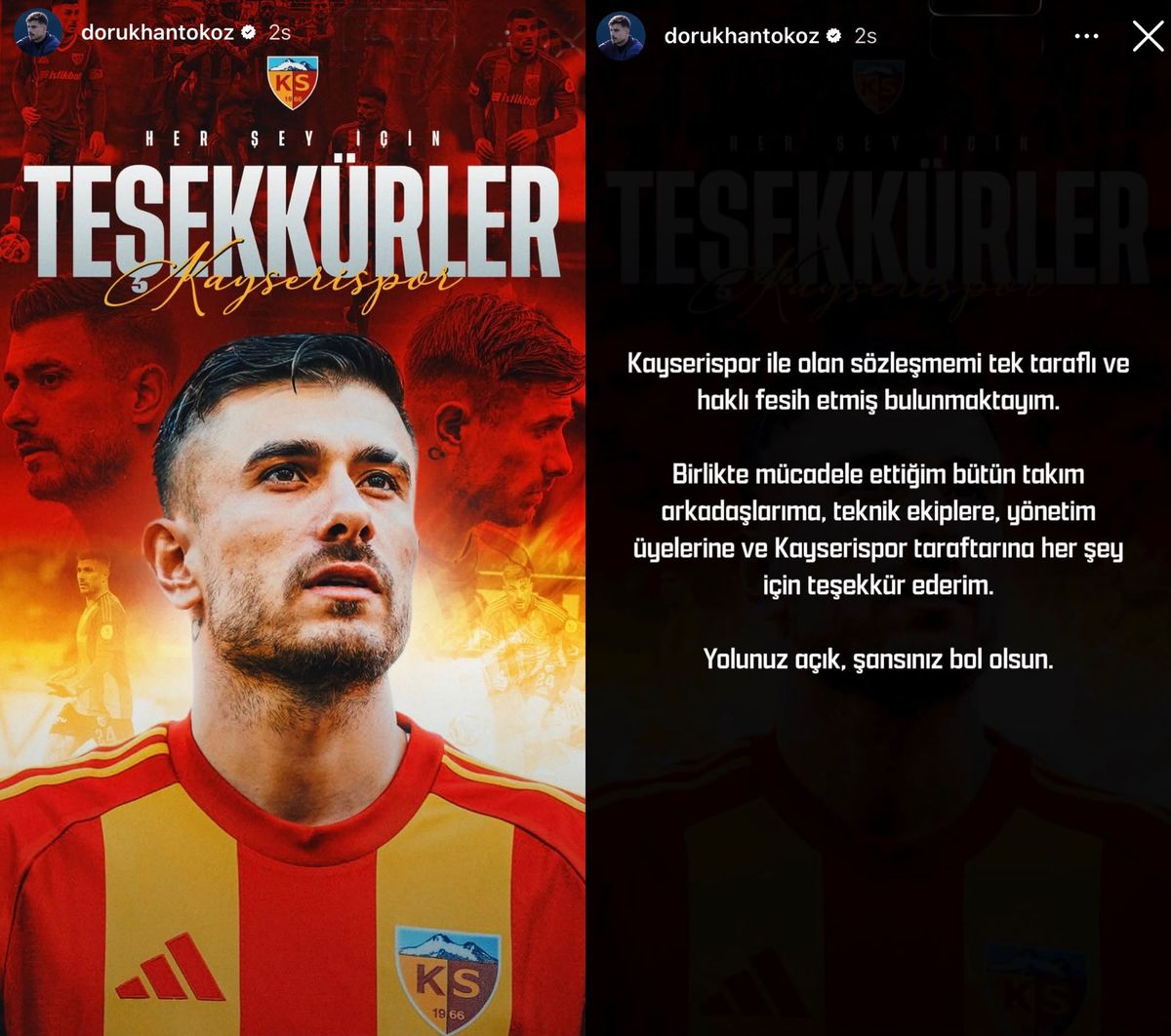 Dorukhan Toköz, Kayserispor’dan ayrıldığını açıkladı